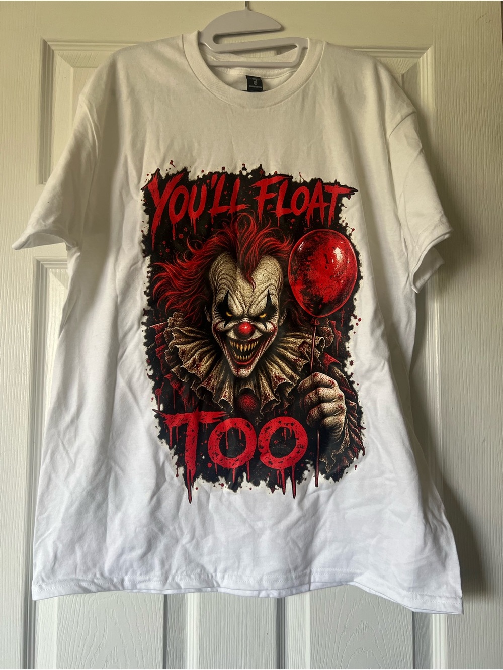 Gildan White Tee with Red Pennywise Graphic